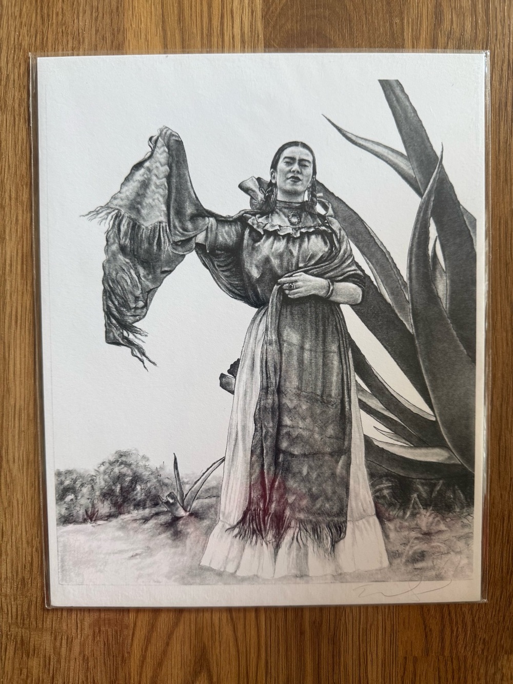 8”x10” Frida Kahlo Black and White Portrait Art Print Signed